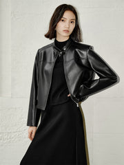 Women's Cropped Moto-Style PU Jacket