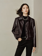 Women's Cropped Waxed PU Jacket