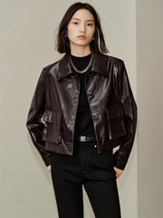 Women's Cropped Waxed PU Jacket