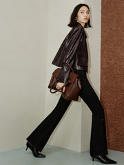 Women's Cropped Waxed PU Jacket