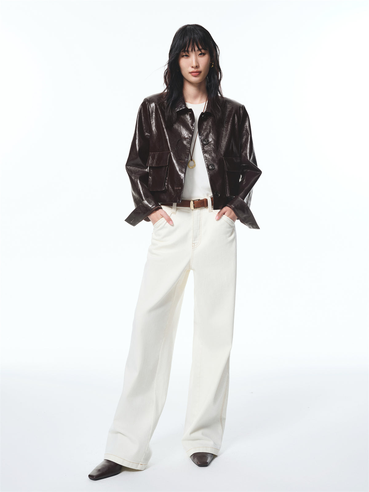 Women's Cropped Waxed PU Jacket