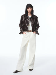 Women's Cropped Waxed PU Jacket