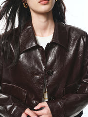 Women's Cropped Waxed PU Jacket