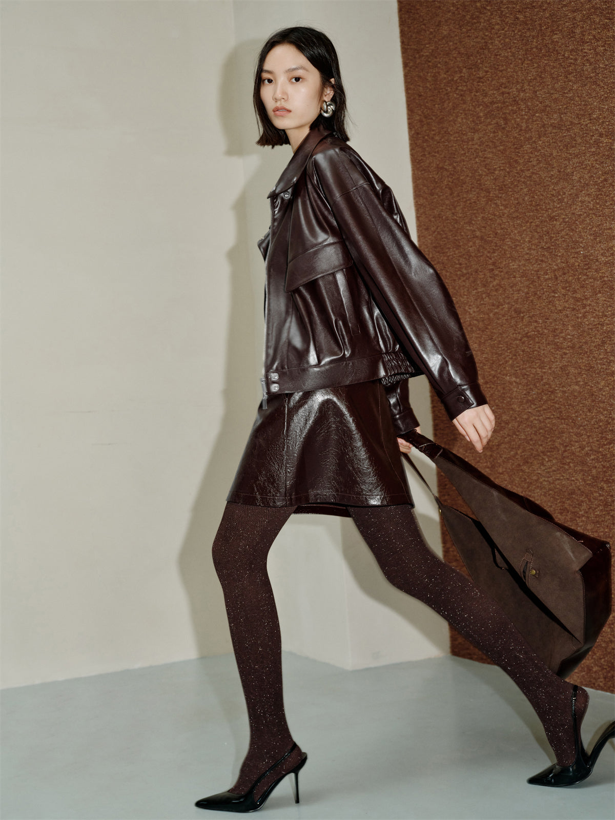 Women's Textured PU Oversized Jacket
