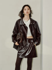 Women's Textured PU Oversized Jacket