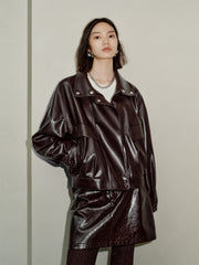 Women's Textured PU Oversized Jacket
