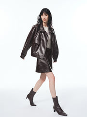 Women's Textured PU Oversized Jacket