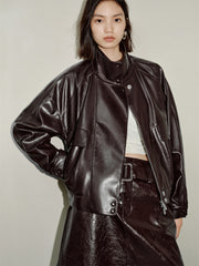 Women's Textured PU Oversized Jacket