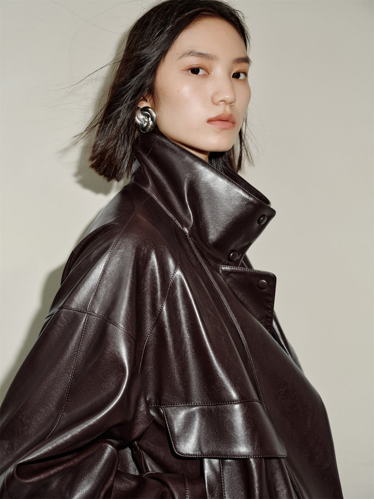 Women's Textured PU Oversized Jacket
