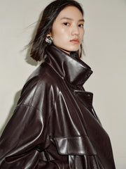 Women's Textured PU Oversized Jacket