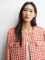 Women's Cropped Tweed-Texture Round-Neck Jacket