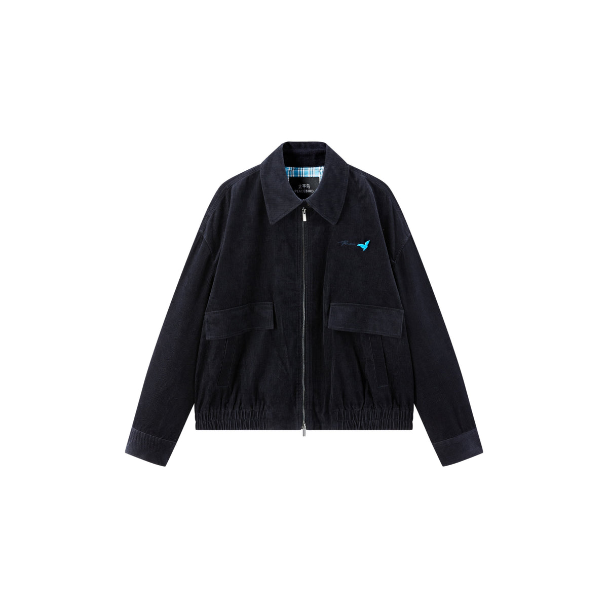 Women's Commuter Navy Plaid-Panel Corduroy Jacket