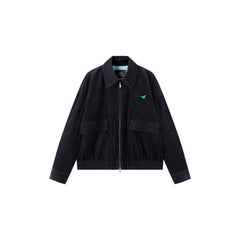 Women's Commuter Navy Plaid-Panel Corduroy Jacket