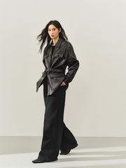 Women's Textured Oversized Leather Jacket