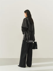Women's Textured Oversized Leather Jacket