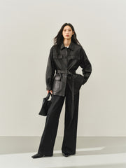 Women's Textured Oversized Leather Jacket