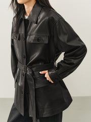 Women's Textured Oversized Leather Jacket