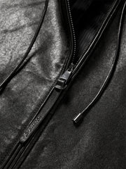 Women's Oversized Street-Style Hooded Leather Jacket