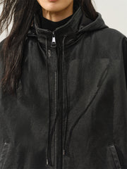 Women's Oversized Street-Style Hooded Leather Jacket