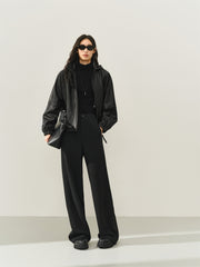 Women's Oversized Street-Style Hooded Leather Jacket