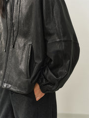 Women's Oversized Street-Style Hooded Leather Jacket