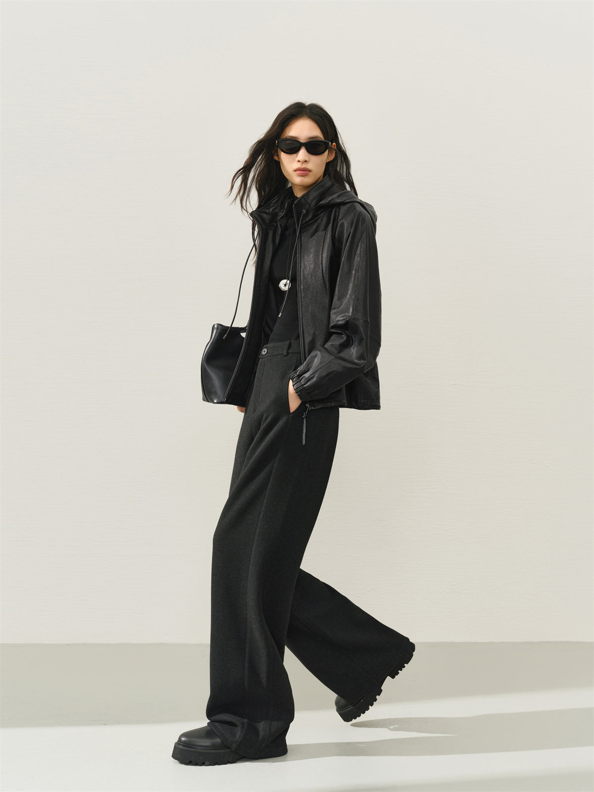 Women's Oversized Street-Style Hooded Leather Jacket