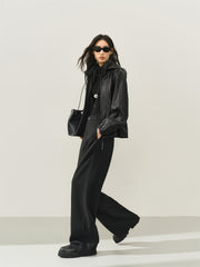 Women's Oversized Street-Style Hooded Leather Jacket