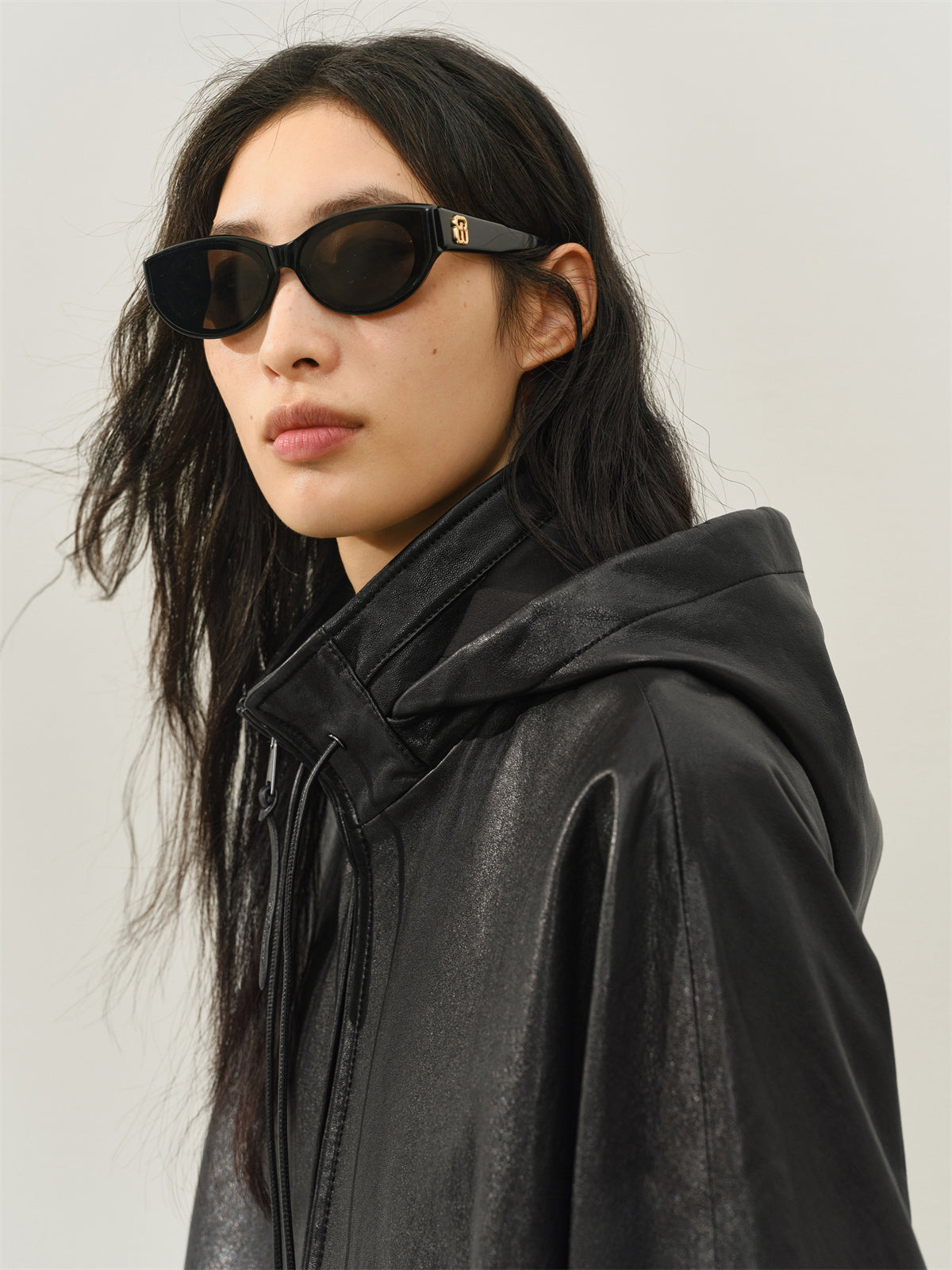 Women's Oversized Street-Style Hooded Leather Jacket
