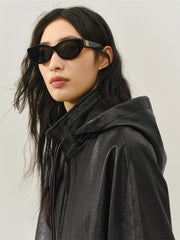 Women's Oversized Street-Style Hooded Leather Jacket