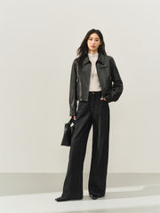 Women's Cropped Oversized Leather Jacket