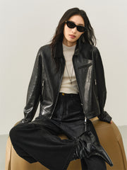 Women's Cropped Oversized Leather Jacket
