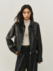 Women's Cropped Oversized Leather Jacket