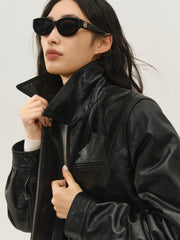 Women's Cropped Oversized Leather Jacket