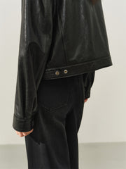 Women's Cropped Oversized Leather Jacket