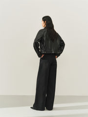 Women's Cropped Oversized Leather Jacket