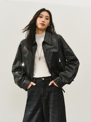 Women's Cropped Oversized Leather Jacket