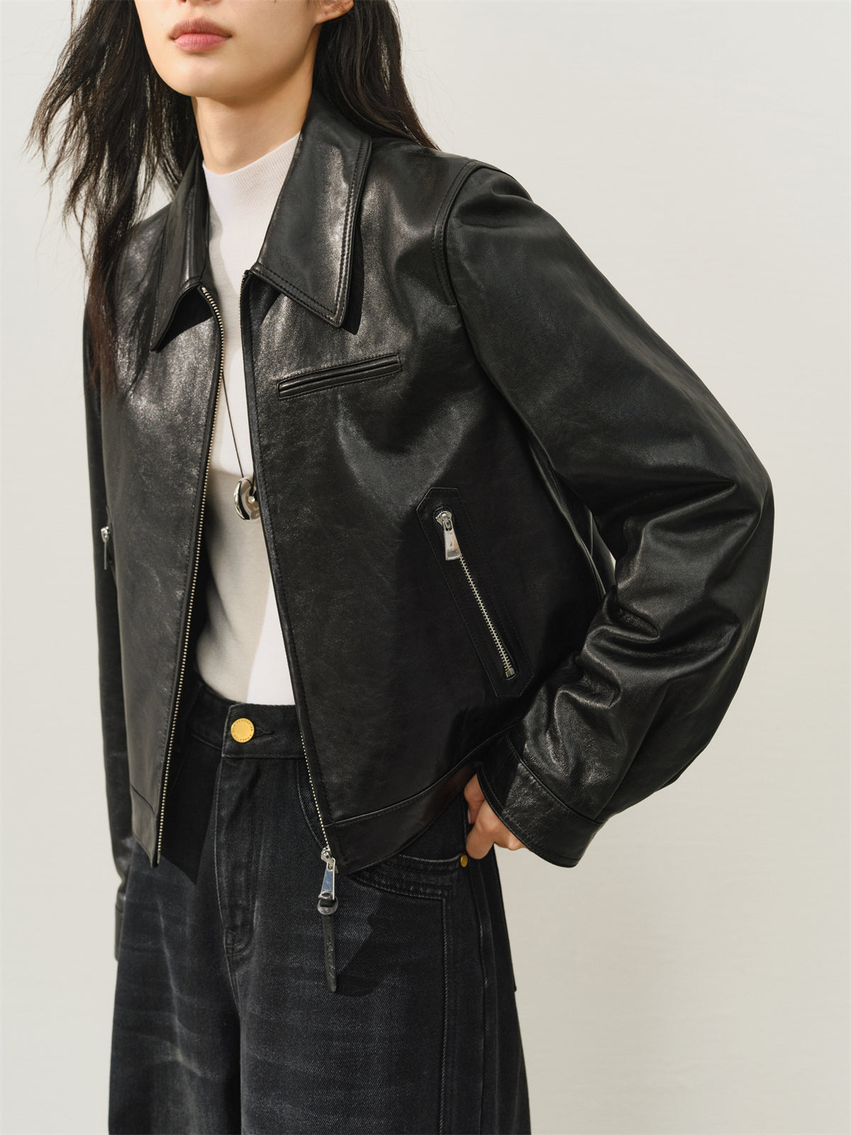 Women's Cropped Oversized Leather Jacket