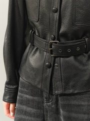 Women's Cropped Belted Leather Jacket