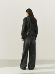 Women's Cropped Belted Leather Jacket