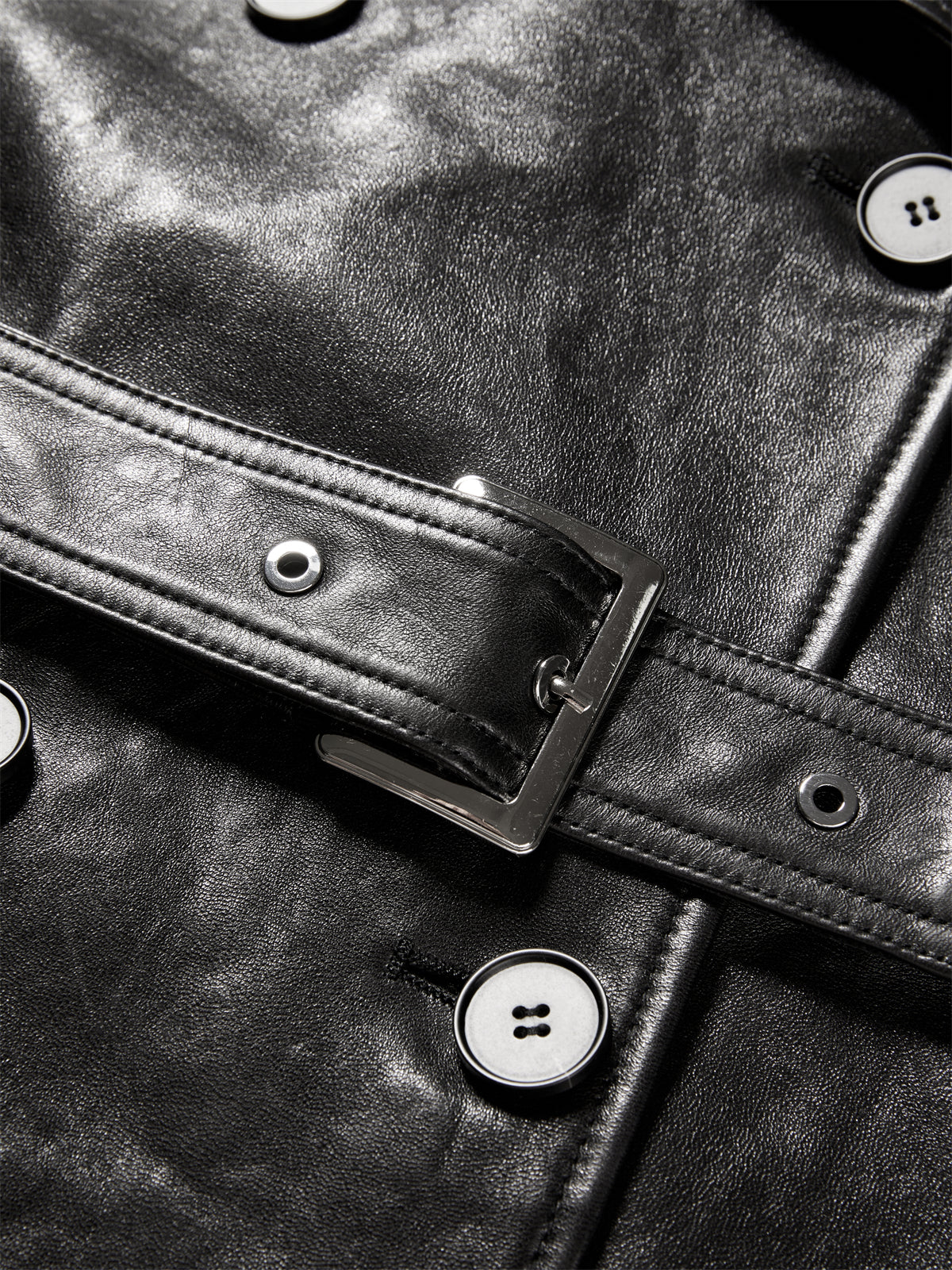 Women's Long Double-Breasted Leather Trench Coat