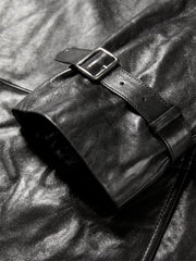 Women's Long Double-Breasted Leather Trench Coat