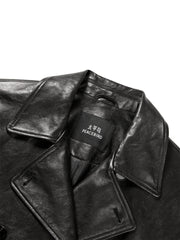 Women's Long Double-Breasted Leather Trench Coat