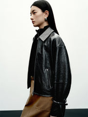 Women's Textured Moto Leather Jacket