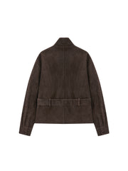 Women's Casual Suede-Finish Waist-Cinching Leather Jacket