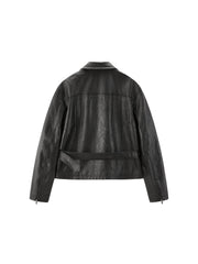 Women's Commuter Waist-Cinching Genuine Leather Jacket