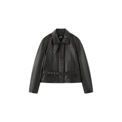 Women's Commuter Waist-Cinching Genuine Leather Jacket