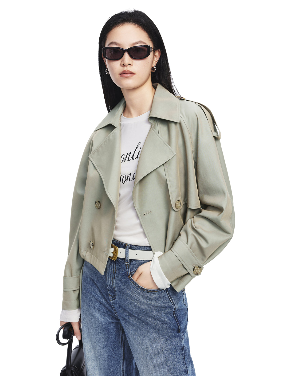 Women's Double-Breasted Cropped Trench Coat