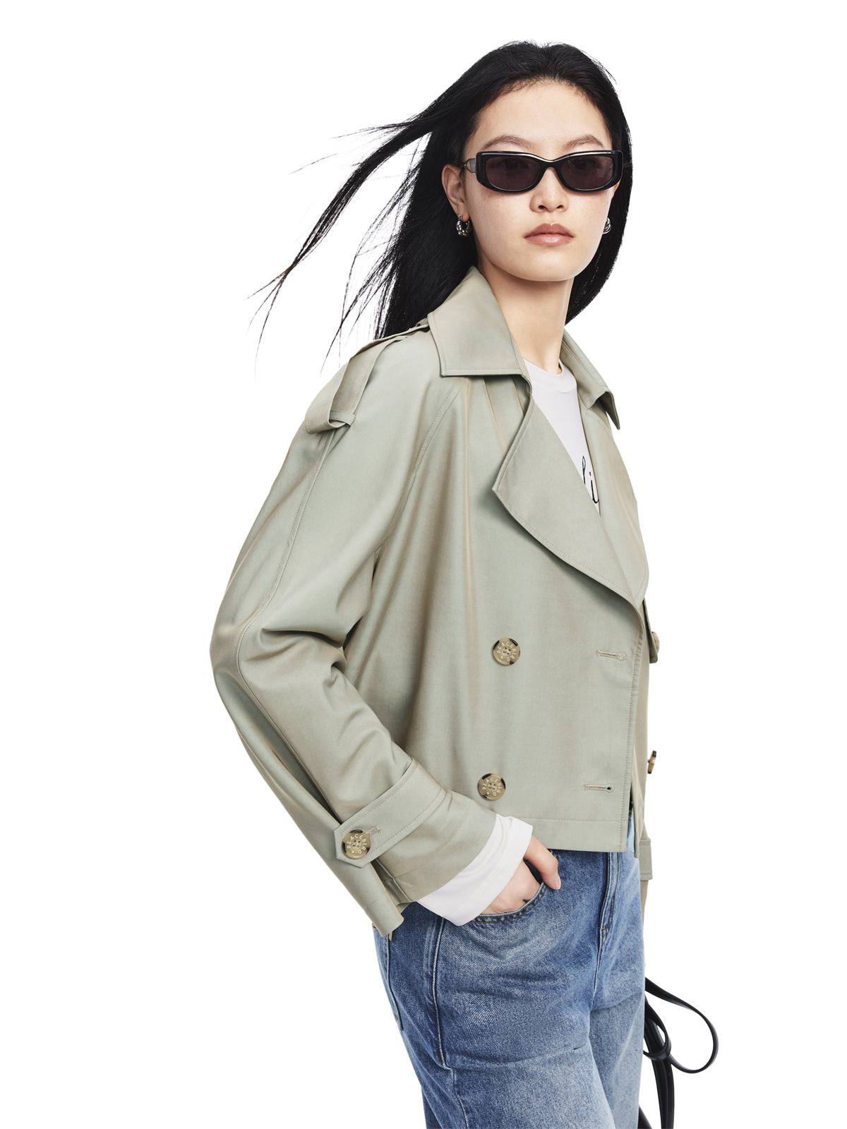 Women's Double-Breasted Cropped Trench Coat