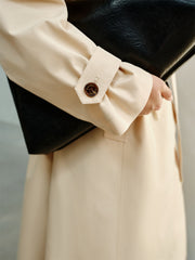 Women's Beige Asymmetric Oversized Belted Trench Coat