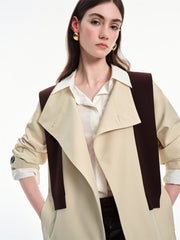 Women's Beige Asymmetric Oversized Belted Trench Coat
